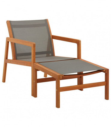vidaXL Garden Chair with Footrest Grey Solid Eucalyptus Wood and Textilene