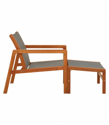 vidaXL Garden Chair with Footrest Grey Solid Eucalyptus Wood and Textilene