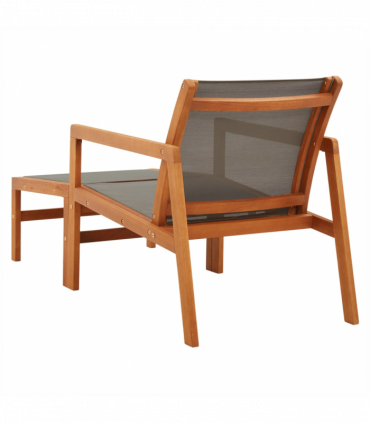 vidaXL Garden Chair with Footrest Grey Solid Eucalyptus Wood and Textilene