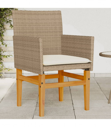 vidaXL Garden Chairs with Cushions 2 pcs Beige Poly Rattan&Solid Wood