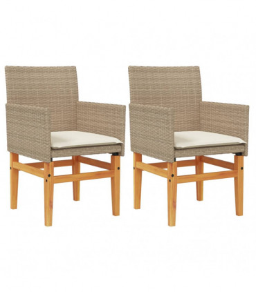 vidaXL Garden Chairs with Cushions 2 pcs Beige Poly Rattan&Solid Wood