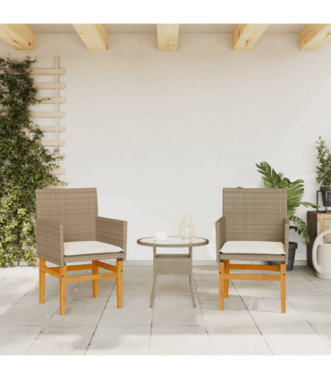 vidaXL Garden Chairs with Cushions 2 pcs Beige Poly Rattan&Solid Wood