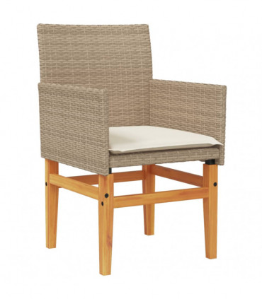 vidaXL Garden Chairs with Cushions 2 pcs Beige Poly Rattan&Solid Wood