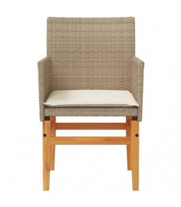 vidaXL Garden Chairs with Cushions 2 pcs Beige Poly Rattan&Solid Wood