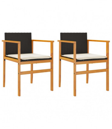 vidaXL Garden Chairs with Cushions 2 pcs Black Poly Rattan&Solid Wood