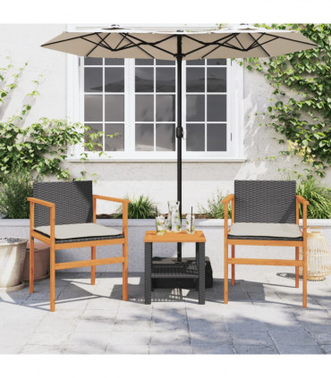 vidaXL Garden Chairs with Cushions 2 pcs Black Poly Rattan&Solid Wood