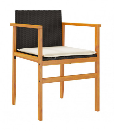 vidaXL Garden Chairs with Cushions 2 pcs Black Poly Rattan&Solid Wood