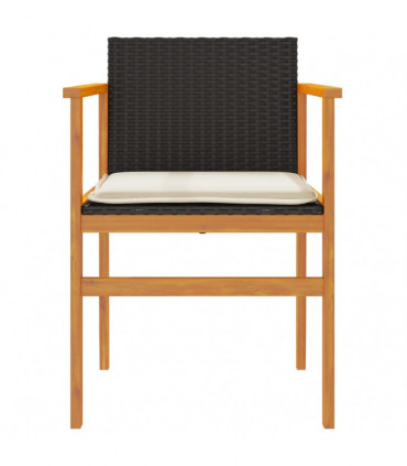 vidaXL Garden Chairs with Cushions 2 pcs Black Poly Rattan&Solid Wood