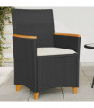 vidaXL Garden Chairs with Cushions 2 pcs Black Poly Rattan&Solid Wood