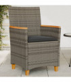 vidaXL Garden Chairs with Cushions 2 pcs Grey Poly Rattan&Solid Wood