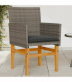 vidaXL Garden Chairs with Cushions 2 pcs Grey Poly Rattan&Solid Wood