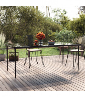 vidaXL Garden Dining Table Black 200x100x74cm Steel and Tempered Glass