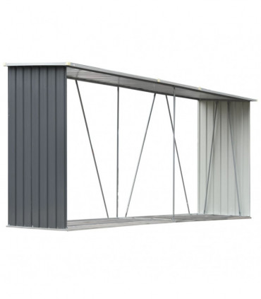 vidaXL Garden Log Storage Shed Galvanised Steel 330x84x152 cm Grey
