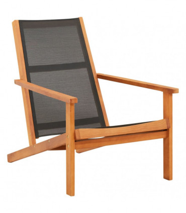 vidaXL Garden Lounge Chair Black Solid Eucalyptus Wood and Textilene
