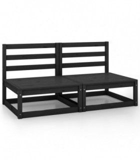 vidaXL Garden Middle Sofas 2 pcs Black Solid Wood Pine