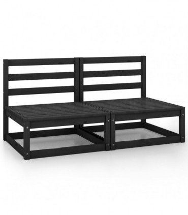 vidaXL Garden Middle Sofas 2 pcs Black Solid Wood Pine