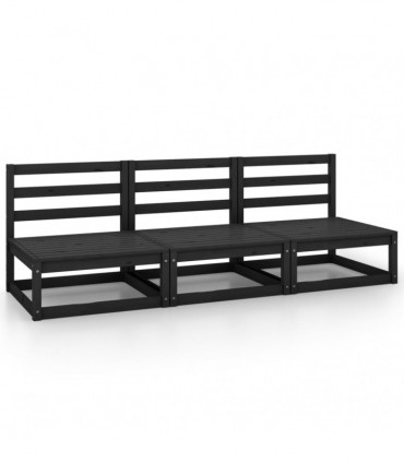 vidaXL Garden Middle Sofas 3 pcs Black Solid Wood Pine