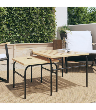 vidaXL Garden Nest of Coffee Tables 2 pcs Brown and Black Steel