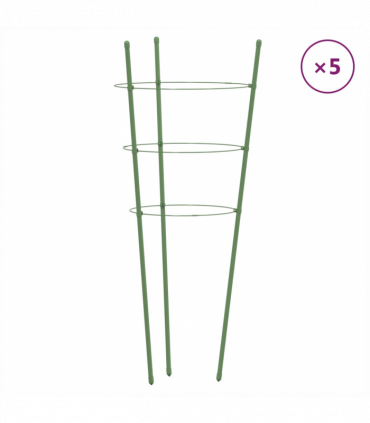 vidaXL Garden Plant Supports with 3 Rings 5 pcs Green 60 cm Steel