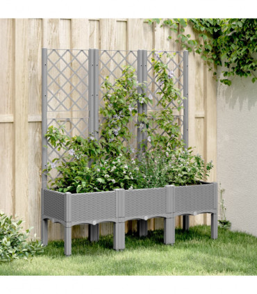 vidaXL Garden Planter with Trellis Light Grey 120x40x142 cm PP