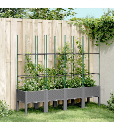 vidaXL Garden Planter with Trellis Light Grey 160x40x142.5 cm PP