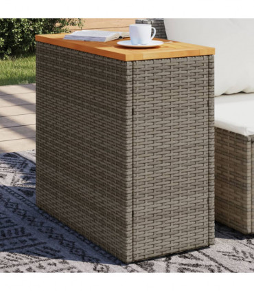 vidaXL Garden Side Table with Wooden Top Grey 58x27.5x55 cm Poly Rattan
