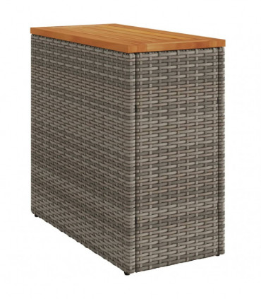 vidaXL Garden Side Table with Wooden Top Grey 58x27.5x55 cm Poly Rattan