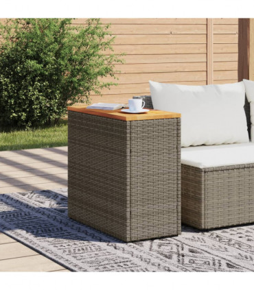 vidaXL Garden Side Table with Wooden Top Grey 58x27.5x55 cm Poly Rattan