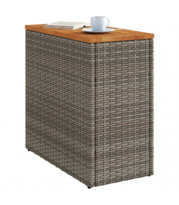 vidaXL Garden Side Table with Wooden Top Grey 58x27.5x55 cm Poly Rattan