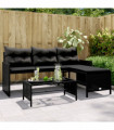 vidaXL Garden Sofa with Table and Cushions L-Shaped Black Poly Rattan