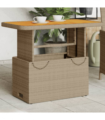 vidaXL Garden Table Beige 90x55x71 cm Poly Rattan and Acacia Wood