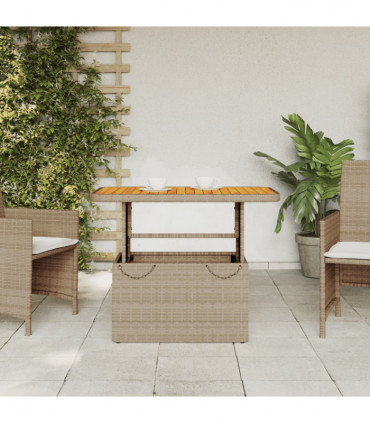vidaXL Garden Table Beige 90x55x71 cm Poly Rattan and Acacia Wood