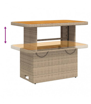 vidaXL Garden Table Beige 90x55x71 cm Poly Rattan and Acacia Wood