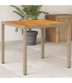 vidaXL Garden Table Beige 90x90x75 cm Poly Rattan Acacia Wood