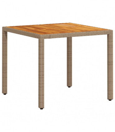 vidaXL Garden Table Beige 90x90x75 cm Poly Rattan Acacia Wood
