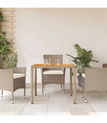 vidaXL Garden Table Beige 90x90x75 cm Poly Rattan Acacia Wood