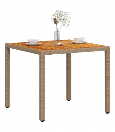 vidaXL Garden Table Beige 90x90x75 cm Poly Rattan Acacia Wood