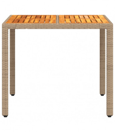 vidaXL Garden Table Beige 90x90x75 cm Poly Rattan Acacia Wood