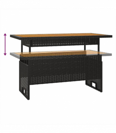 vidaXL Garden Table Black 100x50x43/63 cm Solid Wood Acacia&Poly Rattan