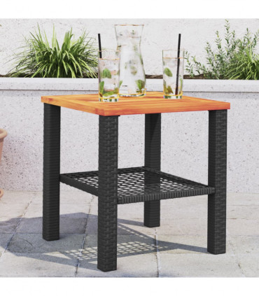 vidaXL Garden Table Black 40x40x42 cm Poly Rattan Acacia Wood