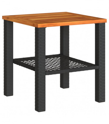 vidaXL Garden Table Black 40x40x42 cm Poly Rattan Acacia Wood