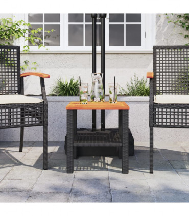 vidaXL Garden Table Black 40x40x42 cm Poly Rattan Acacia Wood