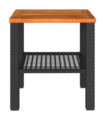 vidaXL Garden Table Black 40x40x42 cm Poly Rattan Acacia Wood