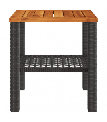vidaXL Garden Table Black 40x40x42 cm Poly Rattan Acacia Wood