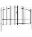 vidaXL Fence Gate Double Door with Spike Top Steel 3x1.75 m Black