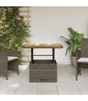 vidaXL Garden Table Grey 80x80x71 cm Poly Rattan and Acacia Wood