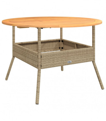 vidaXL Garden Table with Acacia Wood Top Beige Ø110x71 cm Poly Rattan