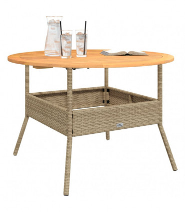 vidaXL Garden Table with Acacia Wood Top Beige Ø110x71 cm Poly Rattan