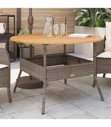 vidaXL Garden Table with Acacia Wood Top Grey Ø110x71 cm Poly Rattan