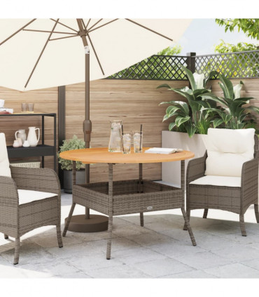 vidaXL Garden Table with Acacia Wood Top Grey Ø110x71 cm Poly Rattan